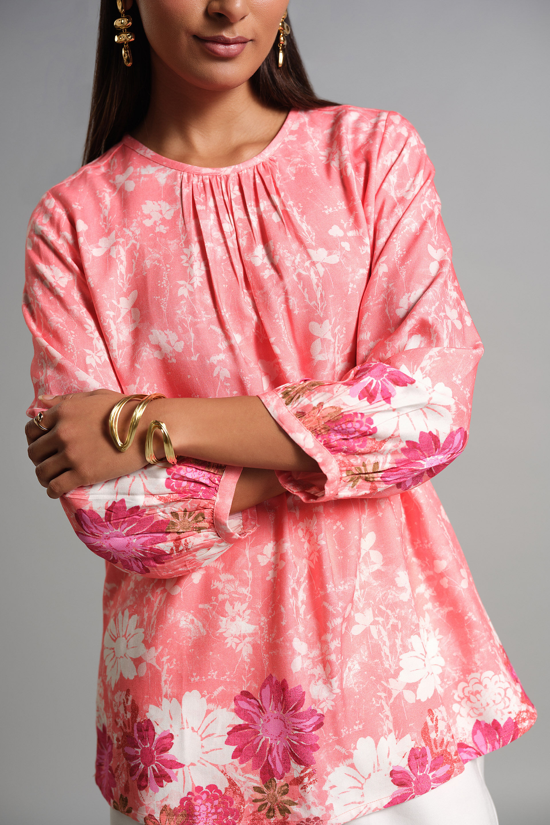 Coral Blooms Top, Coral, image 4